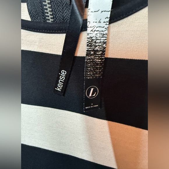 Kensie Black and Beige Striped Peplum Dress, size L - Picture 3 of 9